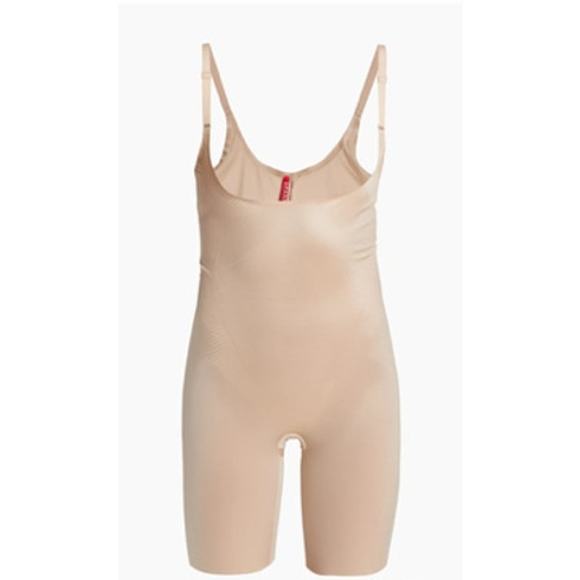 SPANX Open-Bust Mid-Thigh Bodysuit Champagne Beige L - Picture 2 of 6